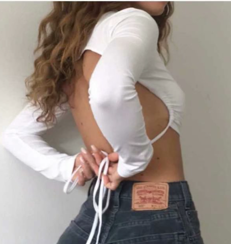 Cropped Long Sleeve Top - White