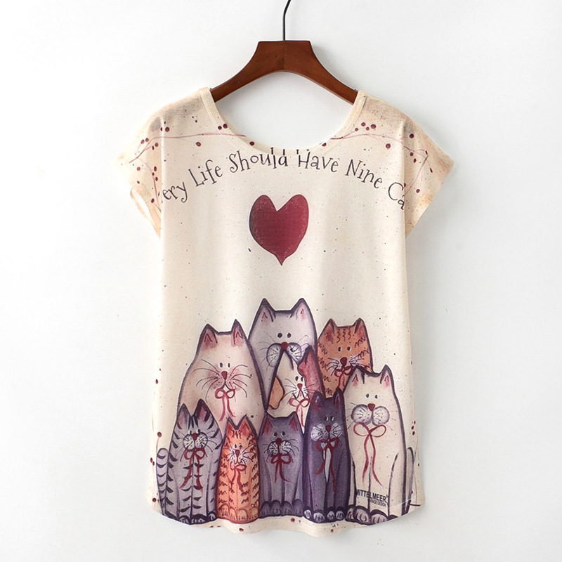 Cat Print T-shirt Image 6