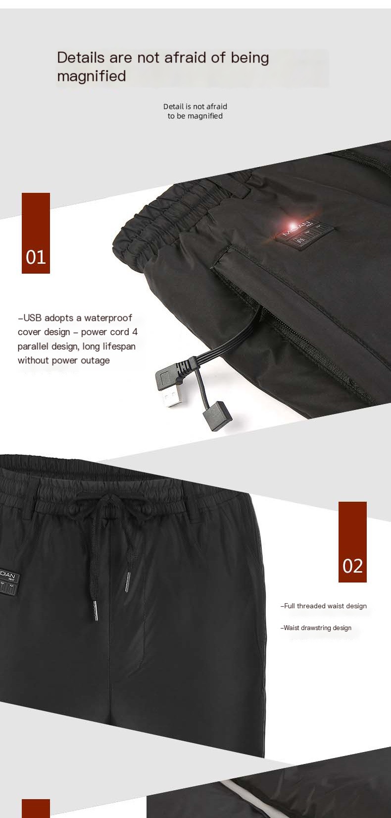 USB smart heating pants 12 zone heating couple straight pants winter electric heating pants thickened down pants wholesale