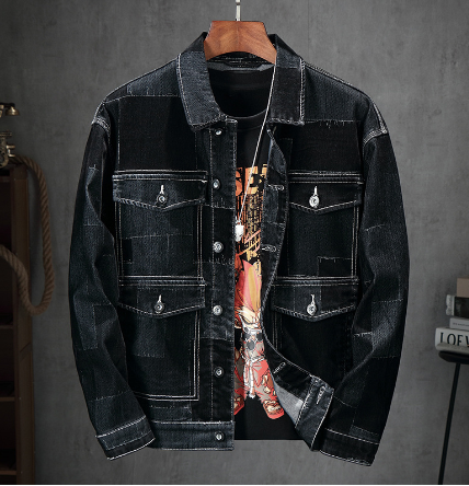 Men's Vintage Flocked Panel Denim Jacket 1