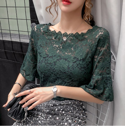 Off-the-Shoulder Chiffonoberteil - Grün