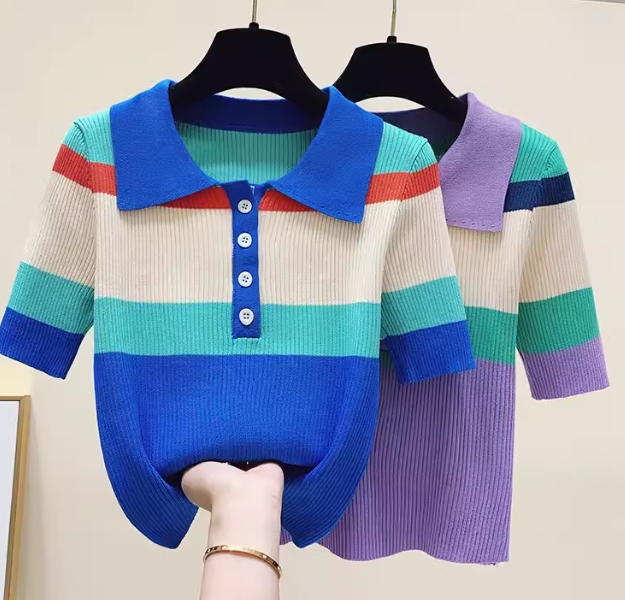 Color Stitching Lapel T-shirt