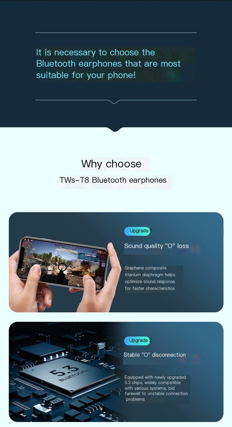 TWS-T8 Bluetooth Earbuds 3