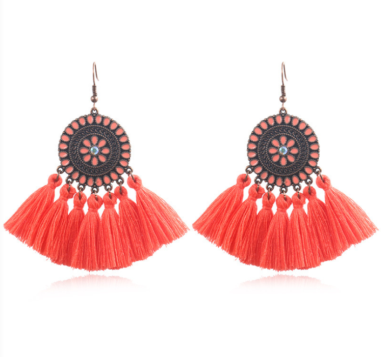 Sunflower Tassel Earrings - Deep Khaki