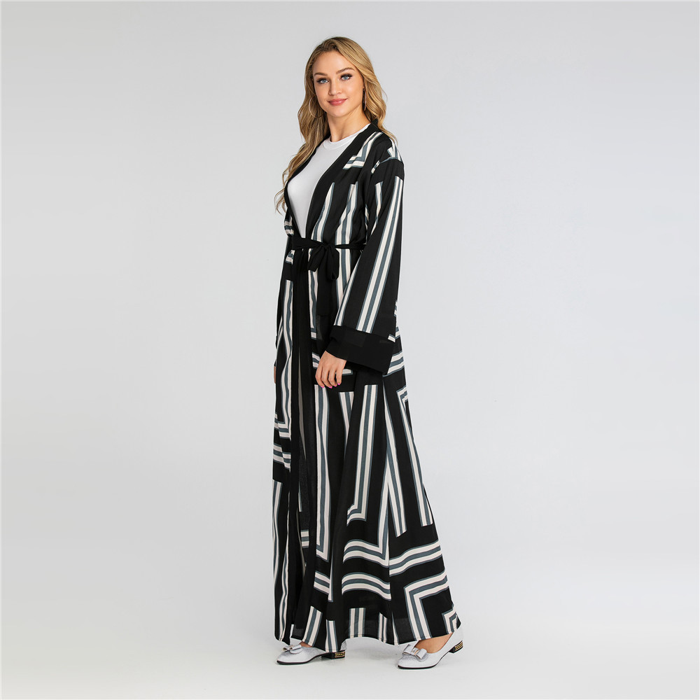 Muslim Stripe Loose Lace Cardigan Robe 5