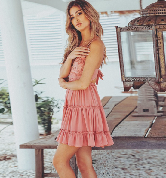 V-neck Chiffon Ruffled Dress 1