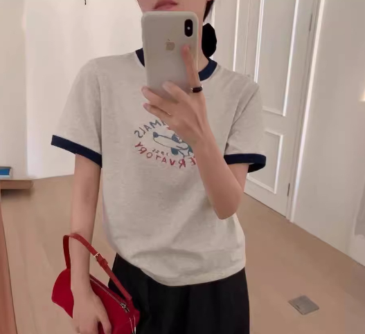 Grey Love Letter Print Short Sleeve Crop Top