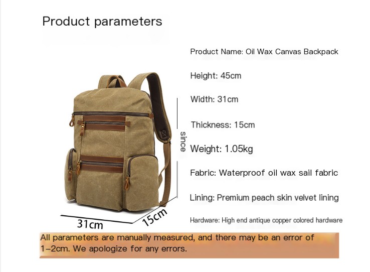 Waxed Canvas Waterproof Travel Computer Bag