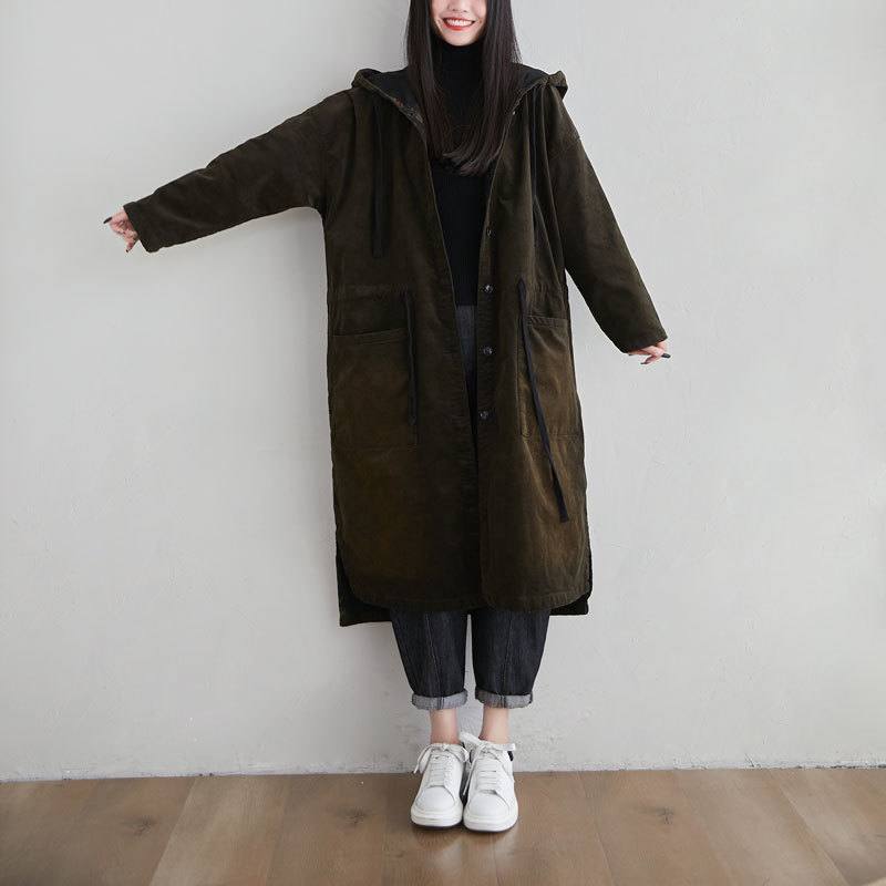 Ladies' Lambswool Winter Mid-length Coat in Dark Coffee