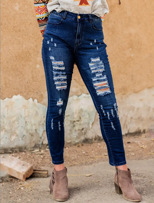 Blue Ripped Skinny Jeans - Detail Shot
