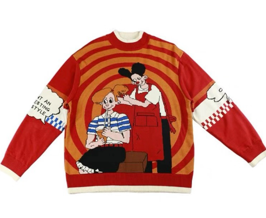 Color-Blocked Retro Fun Pullover Sweater