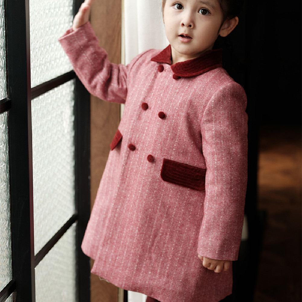 Girls' Mid-length Woolen Coat Children's Wool Thick Coat image