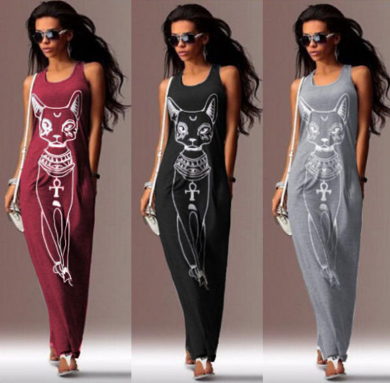 Gray Cat Print Dress Image 2