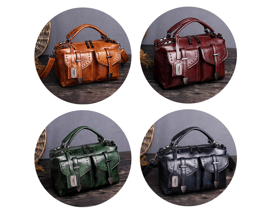 Oil Wax Leather Handbag - Royal Blue