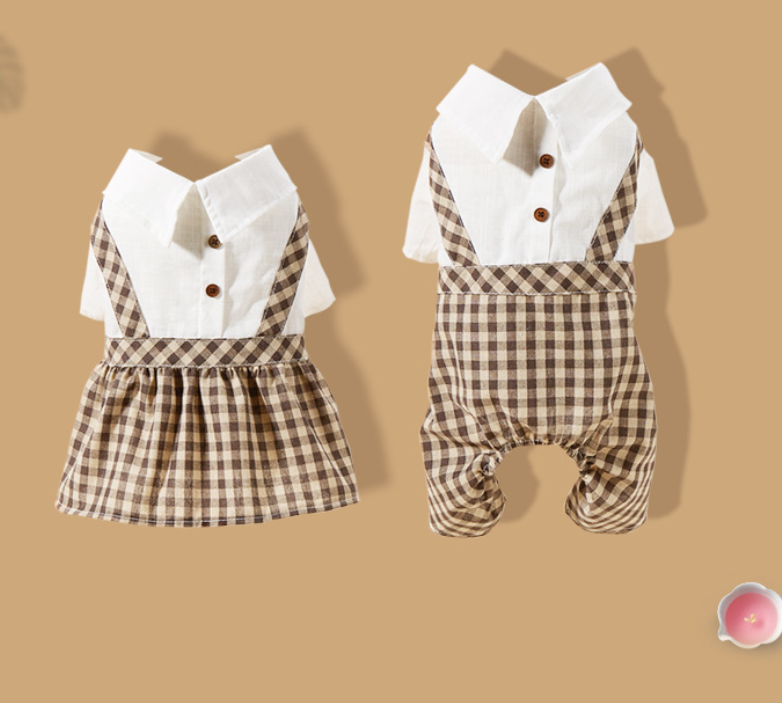 Dog Cat Clothes Coffee Lattice Student Suspenders Skirt