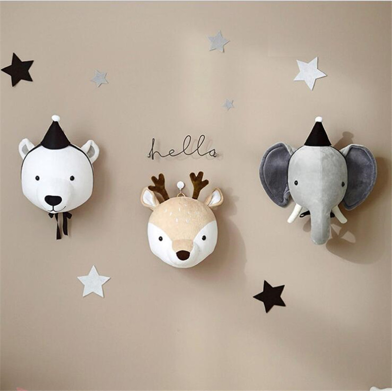 Ins animal head wall decoration cloth children''s room wall decoration Nordic creative bedroom wall hanging image