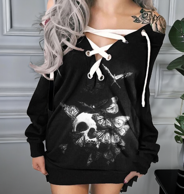 Gothic Skull Print Pullover Sweatshirt