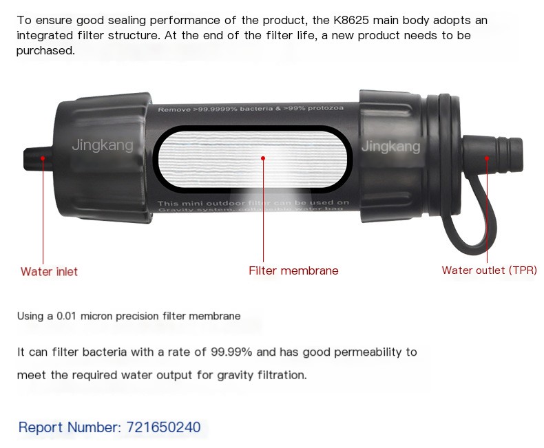 Water purification straw for outdoor use