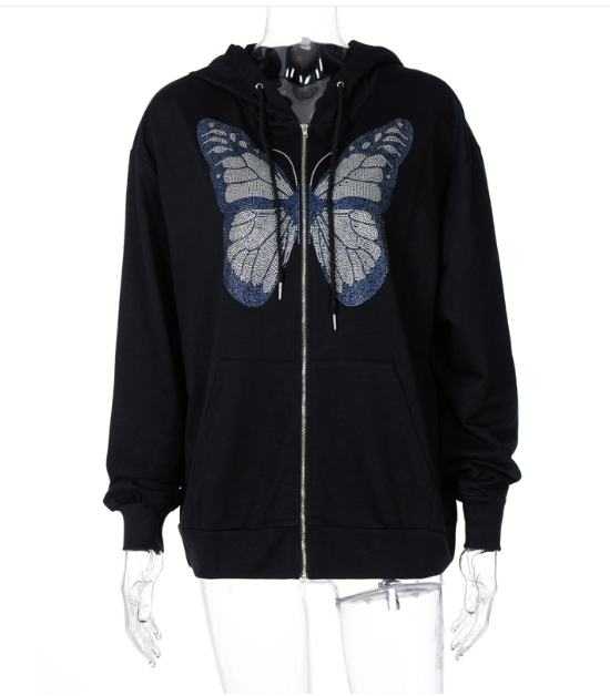 Halloween Women's Casual Fashion Butterfly Hot Drill Hoodie