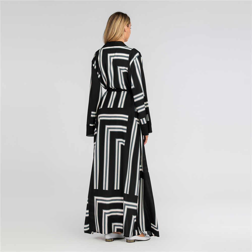 Muslim Stripe Loose Lace Cardigan Robe 6