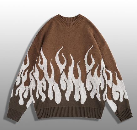 Design Abstract Flame Jacquard Pullover Knitted Sweater