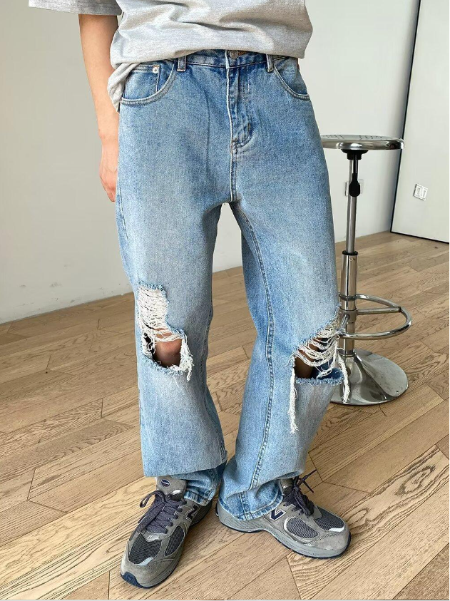 Men's Light Blue Ripped Denim Jeans