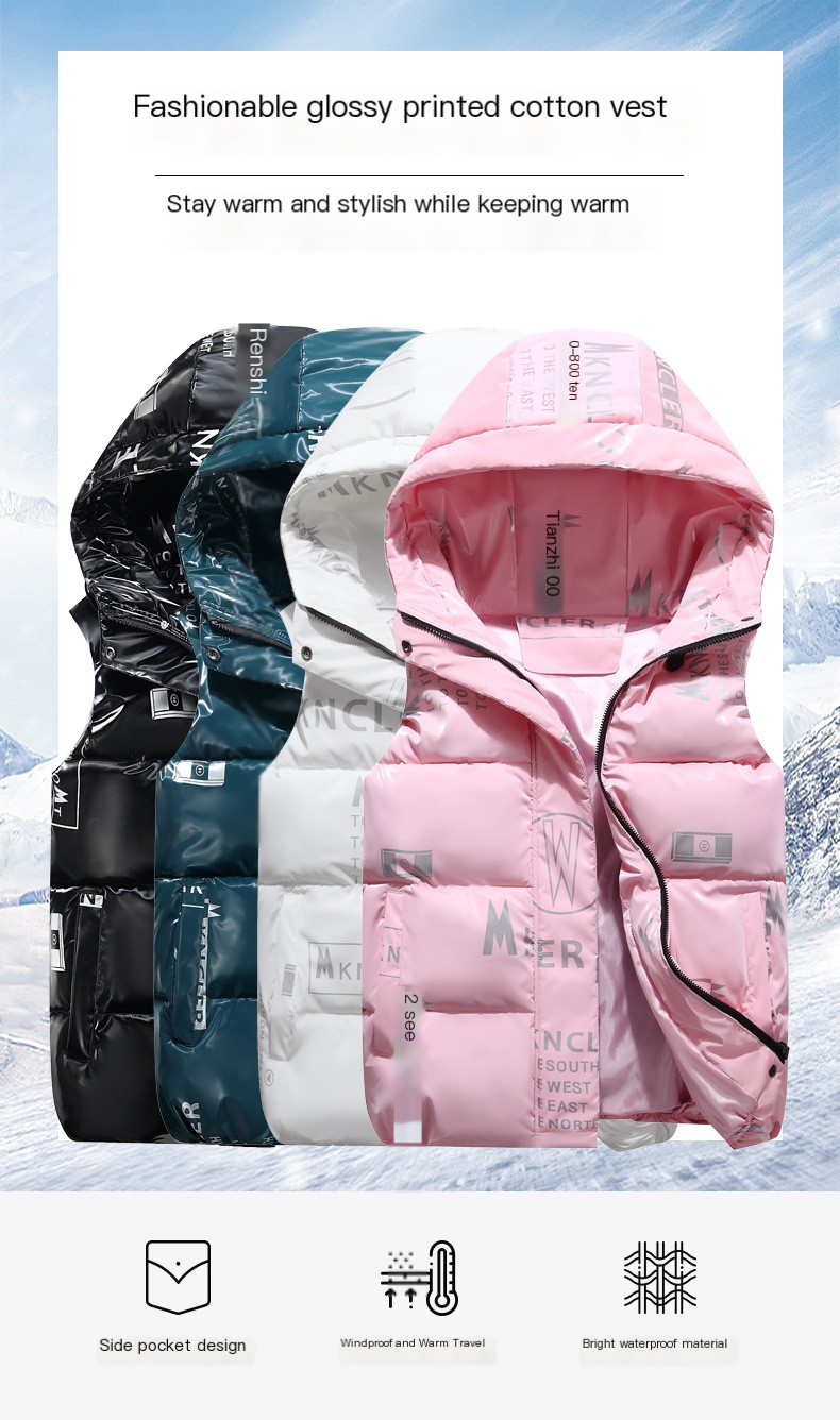 2023 new vest fashion autumn and winter W printed cotton waistcoat parent-child suit children's medium and large children's vest