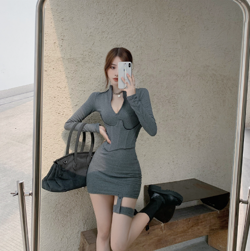Polo Collar Dress Grey