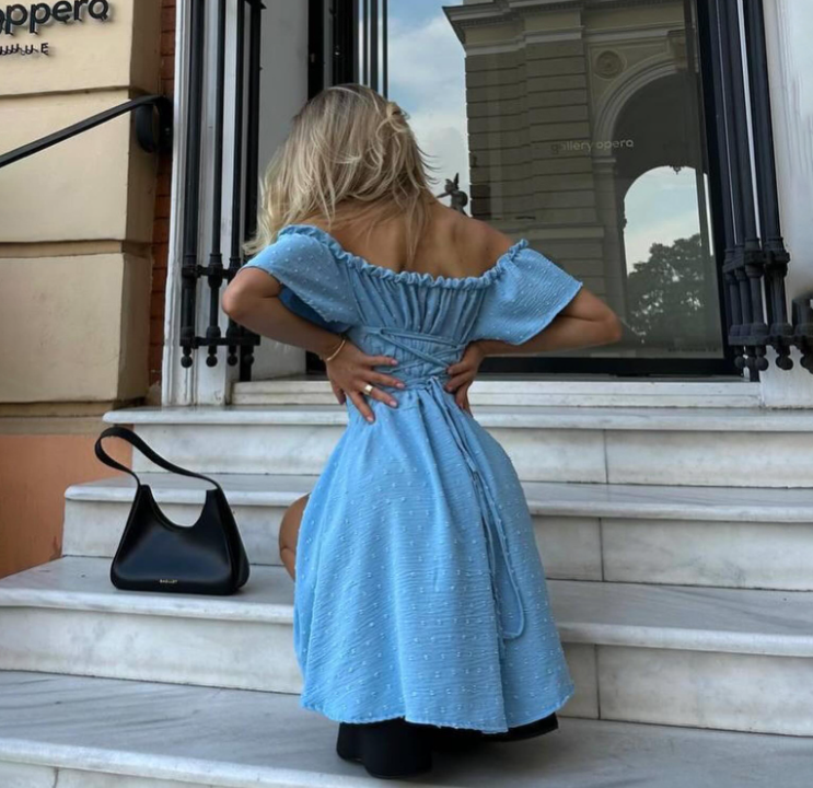 Off-shoulder wrap dress image 6