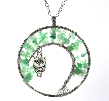Owl Pendant Necklace in Green and Blue