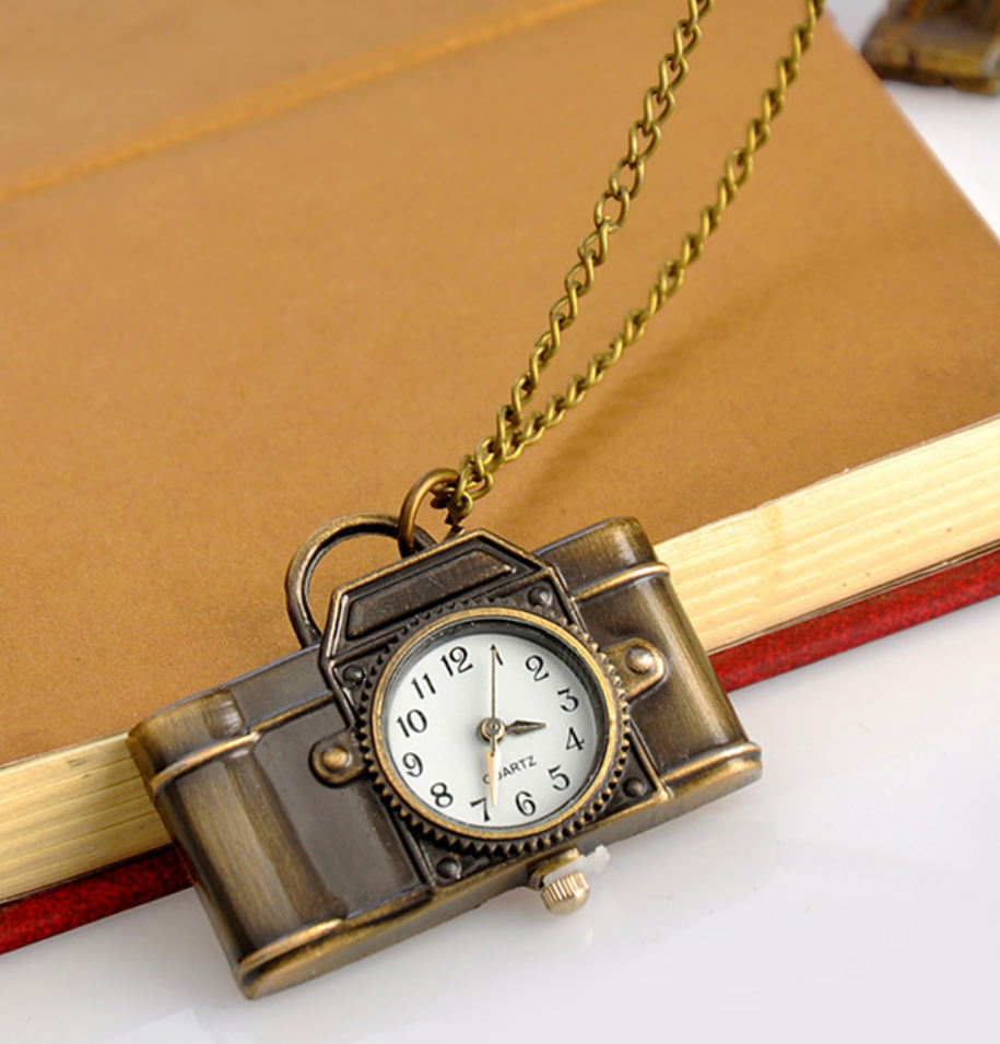 Vintage Camera Pocket Watch Necklace - Detail View