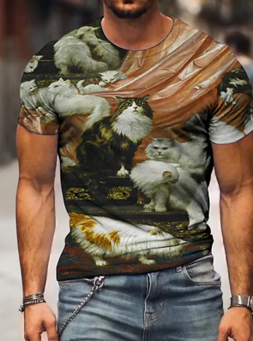 Casual Gradient T-Shirt Cartoon Pattern