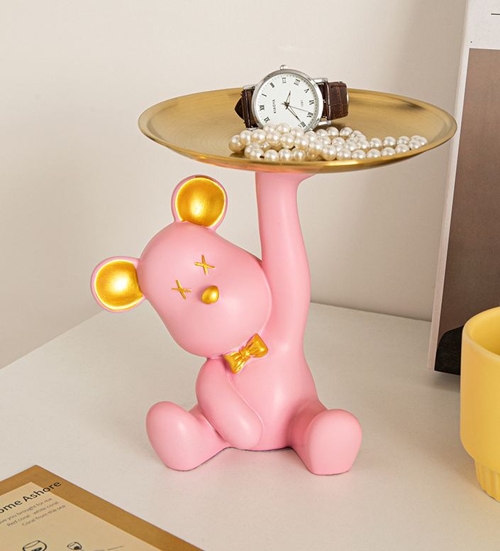 Cartoon Bear Key Storage Tray in Pink