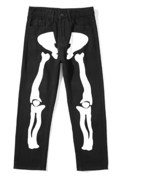 High Street Hip Hop Street Skull Bone Patch Jeans