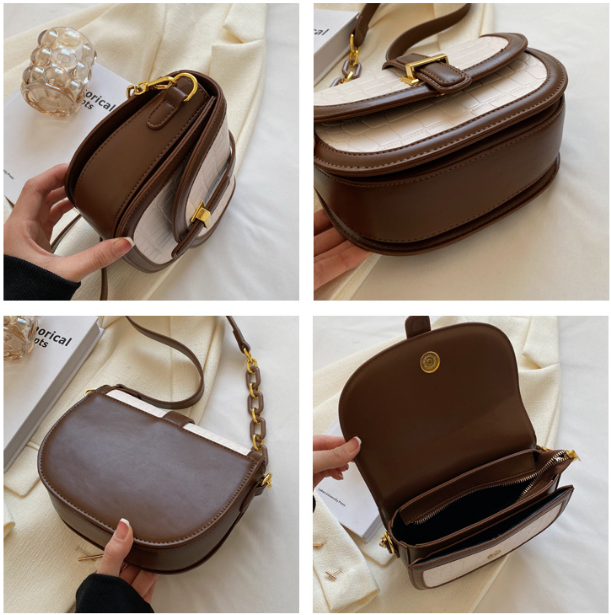 Bolso Bandolera Versátil de un Hombro para Mujer - Café Blanco