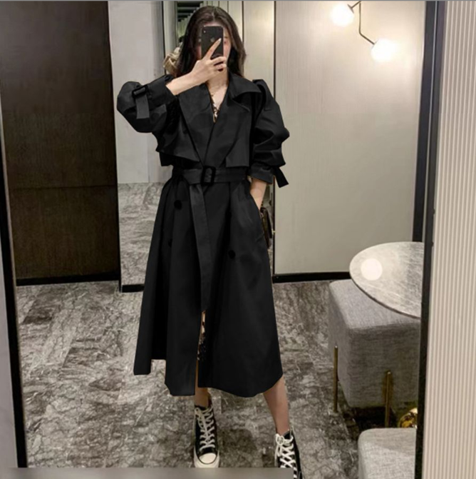 Double Breasted Waist Belt Khaki Loose Coat