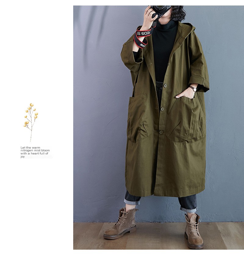 Loose Plus Size Overknee Long Large Pocket Trench Coat - Image 5