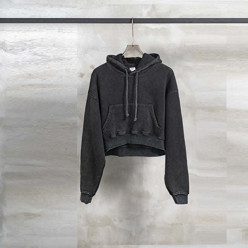 Vintage Washed Plush Shorts Hooded Women's Sweater