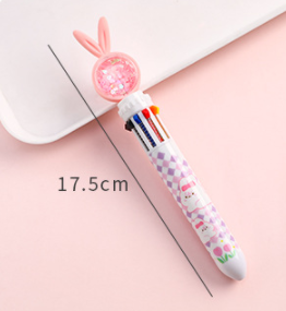 Creative Ten-color Ballpoint Pen Cartoon Sequins Rabbit Learning Office Stationery Multi-color Ballpoint Pen