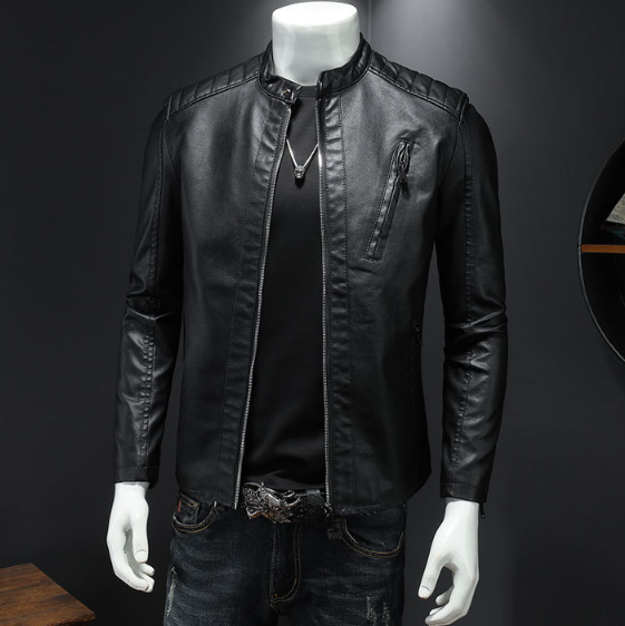 Stand-up Collar Leather Jacket