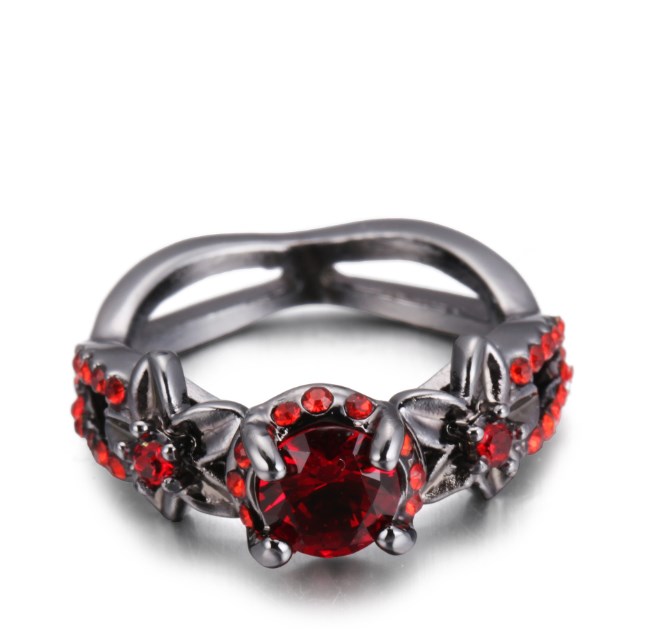 Red Zircon Black Gold Ring