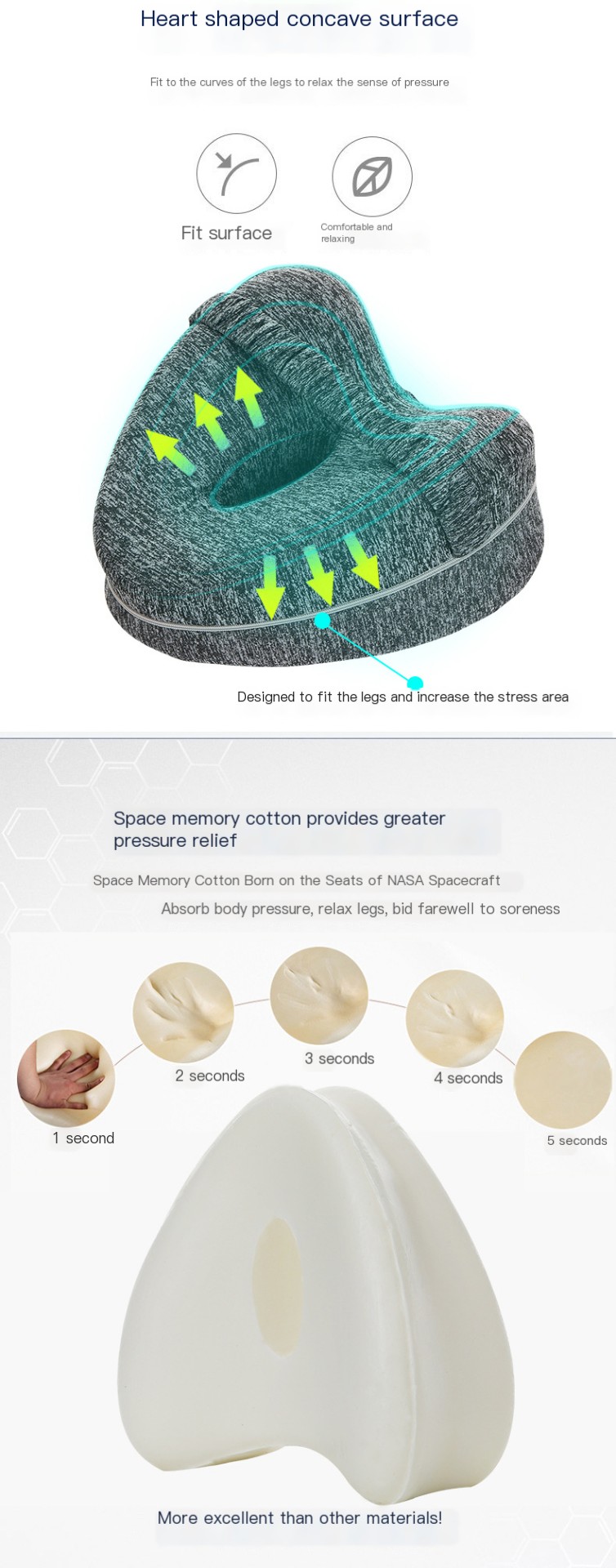 Heart-Shaped Memory Foam Leg Pillow - Blue