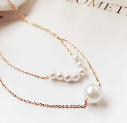 Double Layer Pearl Choker Necklace - Gold