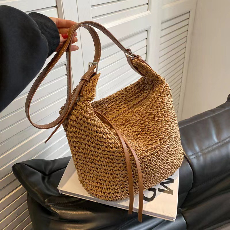 Straw Bag with Lampaul Leather Crossbody Strap image
