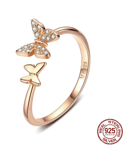 Butterfly S925 Sterling Silver Ring - White