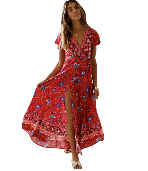 Vacation Floral Maxi Dress in Action