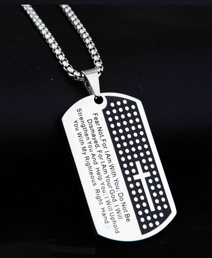 Christian Scripture Tag Necklace - Steel Color