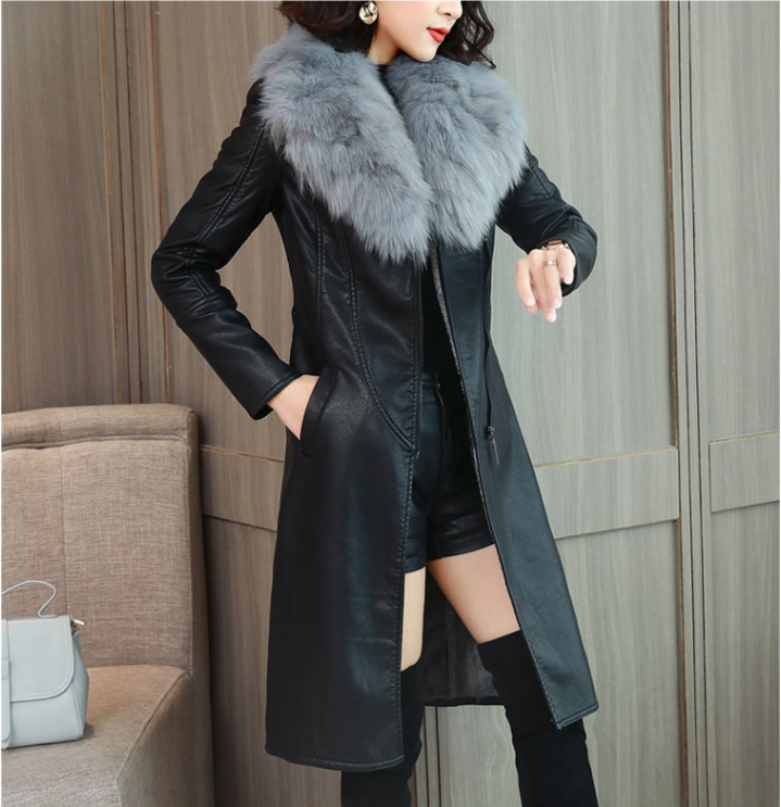 Faux Fur Lined Leather Coat - Image 3