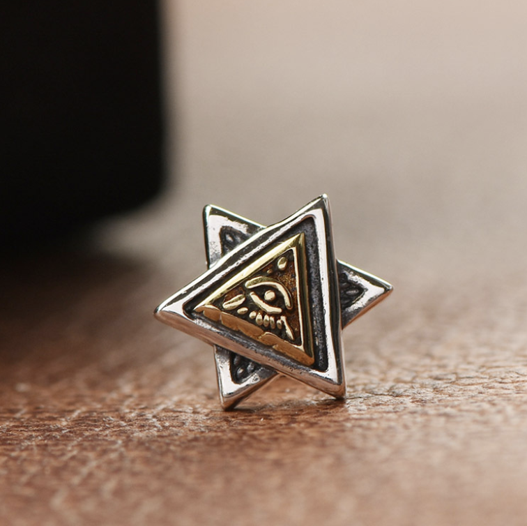 Vintage Men's God's Eye Double Layer Triangle Stud Earrings 1