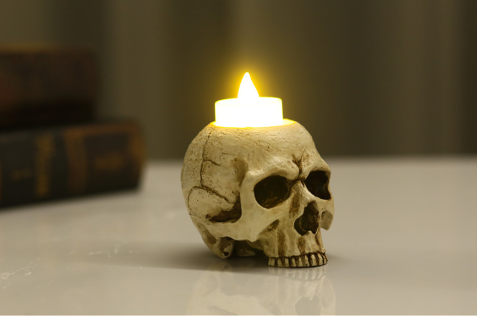 Antique Tears Skull Candlestick White